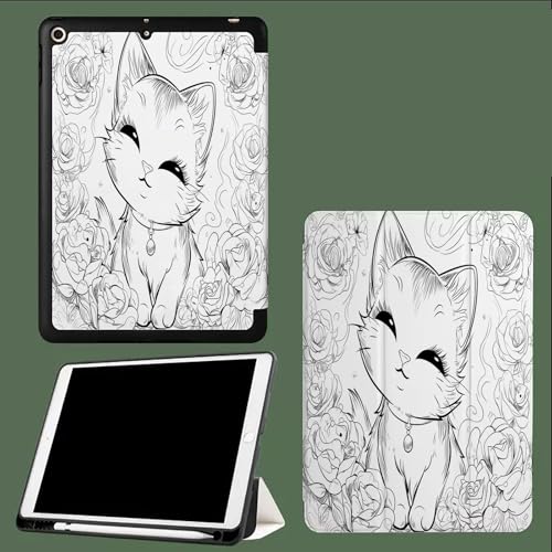 Hülle für iPad Air 13 Zoll M3/M2 (2025/2024), Dünn Standfuß Weich Rückenschale Smart Abdeckung mit Auto Wachen/Schlafen Kawaii-Katze Zeichentrick Tiere-Weiß von UOMSKTY
