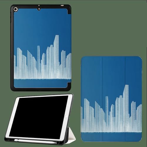 Hülle für iPad Air 13 Zoll M3/M2 (2025/2024), Dünn Standfuß Weich Rückenschale Smart Abdeckung mit Auto Wachen/Schlafen Modern Urban Linien Stadt-Blau von UOMSKTY