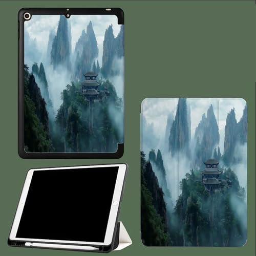 Hülle für iPad Air 13 Zoll M3/M2 (2025/2024), Dünn Standfuß Weich Rückenschale Smart Abdeckung mit Auto Wachen/Schlafen Natur Berge Nebel-Blau von UOMSKTY