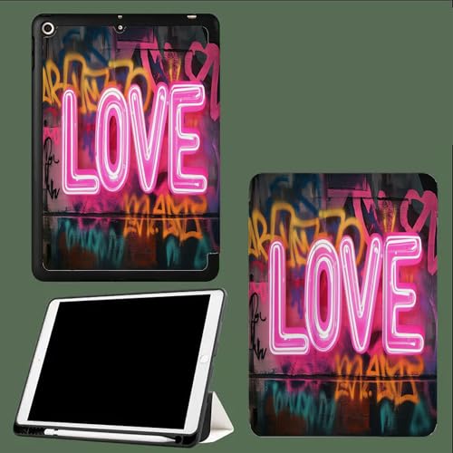 Hülle für iPad Air 13 Zoll M3/M2 (2025/2024), Dünn Standfuß Weich Rückenschale Smart Abdeckung mit Auto Wachen/Schlafen Neon Graffiti Liebe-Mehrfarbig von UOMSKTY
