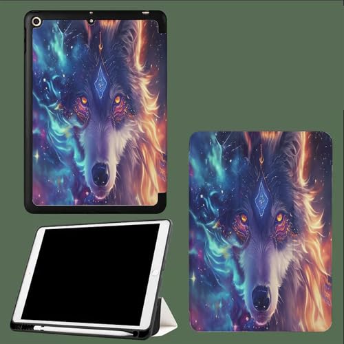 Hülle für iPad Pro 11 (Modell 2022/2021/2020),Schutzhülle mit Trifold Ständer und Stifthalter,Auto Schlafen/Wachen Kompatibel mit iPad Pro 11 Zoll Sternenhimmel Wolf von UOMSKTY