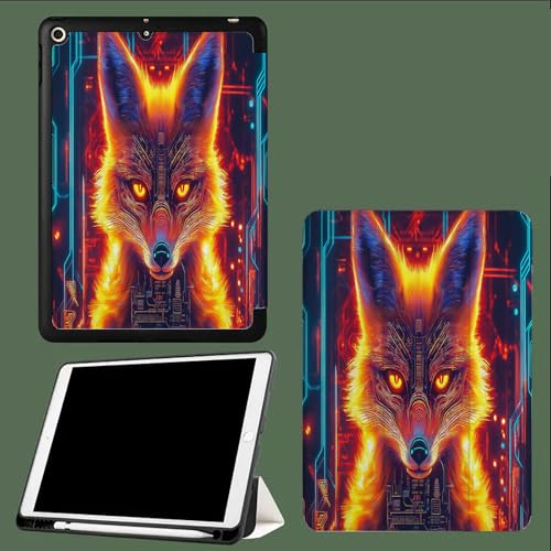 Hülle für iPad Pro 11 2024 (M4 5. Generation) mit Stifthalter, Flexible TPU Rückseite Schutzhülle Case, Auto Schlafen/Wachen Cartoon-Fuchs Punk Ästhetik-Gelb von UOMSKTY