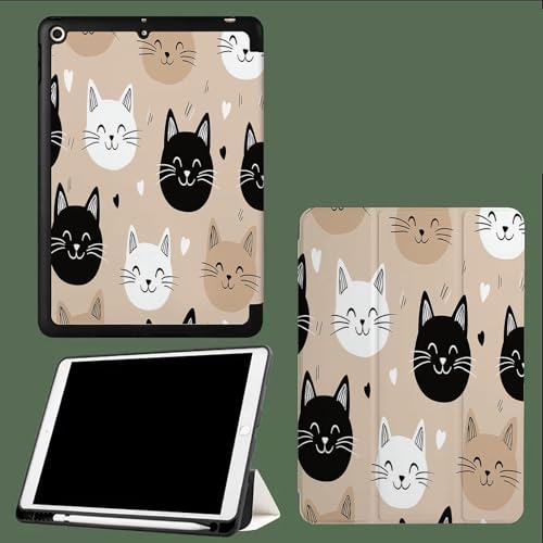 Hülle für iPad Pro 11 2024 (M4 5. Generation) mit Stifthalter, Flexible TPU Rückseite Schutzhülle Case, Auto Schlafen/Wachen Cartoon Katzenkopf Süße Tiere-Braun von UOMSKTY