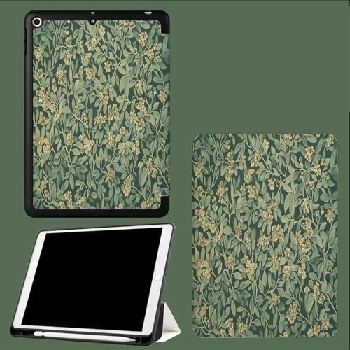Hülle für iPad Pro 11 2024 (M4 5. Generation) mit Stifthalter, Flexible TPU Rückseite Schutzhülle Case, Auto Schlafen/Wachen Salbeigrün Dicht Äste-Grün von UOMSKTY