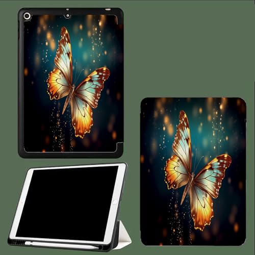 Hülle für iPad Pro 11 Zoll 2022/2021/2020 (4/3/2 Generation), Dreifach Falt Klapp Schutzhülle, Ultra Dünn Leicht Ständer Schale Smart Case Cover Fantasy Tiere Gelber Schmetterling-Blau von UOMSKTY