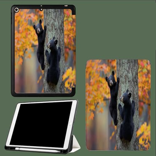 Hülle für iPad Pro 11 Zoll M4 (2024) mit Stifthalter, Schlank Ständer Dünn Ständer Stoßfest Tablet Abdeckung, Auto Wachen/Schlafen Rüssel Schwarzbär Tier von UOMSKTY