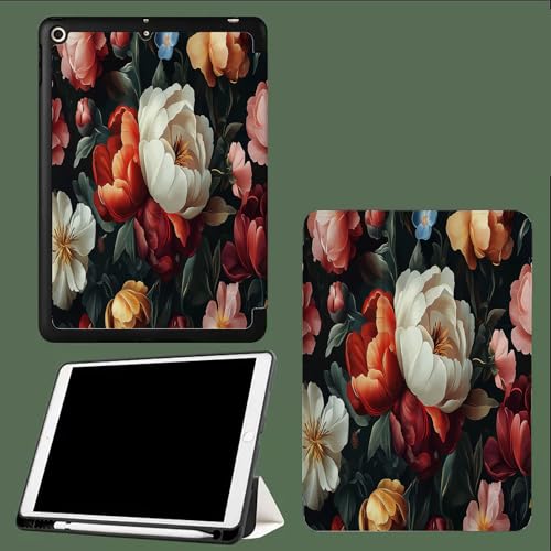 Hülle für iPad Pro 12,9 Zoll (6./5./4. Generation, Modell 2022/2021/2020), Abdeckung mit Auto Schlafen/Wachen Blütenblätter Pfingstrose Pflanzen Blumen von UOMSKTY