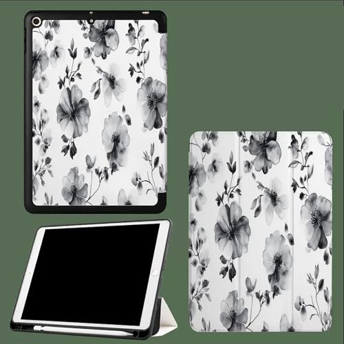 Hülle für iPad Pro 12,9 Zoll (6./5./4. Generation, Modell 2022/2021/2020), Abdeckung mit Auto Schlafen/Wachen Blütenblätter Pflanzen Tinte Blumen von UOMSKTY