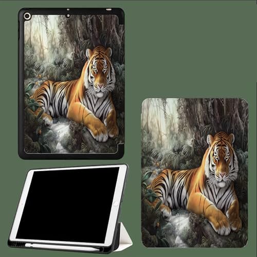 Hülle für iPad Pro 12,9 Zoll (6./5./4.Generation, Modell 2022/2021/2020), Abdeckung mit Auto Schlafen/Wachen Wald, Tiger von UOMSKTY