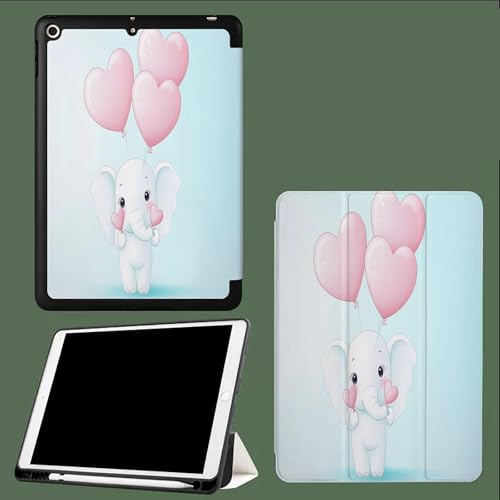 Hülle für iPad Pro 12,9 Zoll (6./5. 4 Generation, Modell 2022/2021/2020) mit Stifthalter, Dünne Tablet Schutzhülle mit TPU Rückseite Herzförmige Luftballons Cartoon-Elefant von UOMSKTY