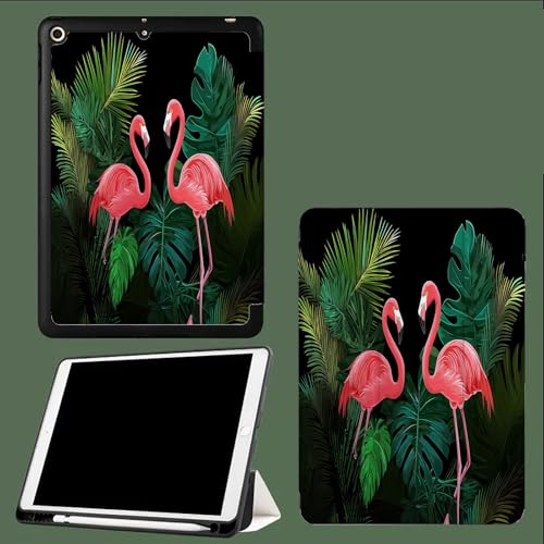 Hülle für iPad Pro 12,9 Zoll 6./5./4 Generation 2022/2021/2020 mit Stifthalter, weiche TPU-Rückseite, Auto Schlafen/Wecken für iPad 12,9 Zoll Hülle Grüne Palmblätter Cartoon-Flamingo-Schwarz Hülle für iPad Pro 12,9 Zoll 6./5./4 Generation 2022/2021/2020 mit Stifthalter, weiche TPU-Rückseite, Auto Schlafen/Wecken für iPad 12,9 Zoll Hülle Grüne Palmblätter Cartoon-Flamingo-Schwarz von UOMSKTY