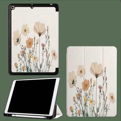 Hülle für iPad Pro 12.9 Zoll 6/5/4 Generation 2022/2021/2020, Leder Ständer Cover mit Stifthalter, Auto Wachen/Schlafen und Multi-Winkel Betrachtung Blütenblätter Handgezeichnete Wildblumen-Weiß Hülle für iPad Pro 12.9 Zoll 6/5/4 Generation 2022/2021/2020, Leder Ständer Cover mit Stifthalter, Auto Wachen/Schlafen und Multi-Winkel Betrachtung Blütenblätter Handgezeichnete Wildblumen-Weiß von UOMSKTY