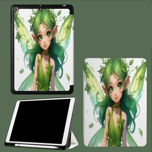 Hülle für iPad Pro 12.9 Zoll 6/5/4 Generation 2022/2021/2020, Leder Ständer Cover mit Stifthalter, Auto Wachen/Schlafen und Multi-Winkel Betrachtung Grün Elf Cartoon-Fee-Weiß Hülle für iPad Pro 12.9 Zoll 6/5/4 Generation 2022/2021/2020, Leder Ständer Cover mit Stifthalter, Auto Wachen/Schlafen und Multi-Winkel Betrachtung Grün Elf Cartoon-Fee-Weiß von UOMSKTY