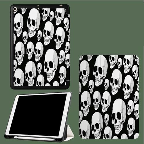 Hülle für iPad Pro 12.9 Zoll 6/5/4 Generation 2022/2021/2020, Leder Ständer Cover mit Stifthalter, Auto Wachen/Schlafen und Multi-Winkel Betrachtung Weißer Schädel Cartoon-Kunst-Schwarz Hülle für iPad Pro 12.9 Zoll 6/5/4 Generation 2022/2021/2020, Leder Ständer Cover mit Stifthalter, Auto Wachen/Schlafen und Multi-Winkel Betrachtung Weißer Schädel Cartoon-Kunst-Schwarz von UOMSKTY