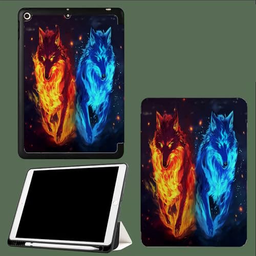 Running Wolf Hülle für iPad 10. Generation 2022 10.9 Zoll mit Stifthalter,ultradünne leichte Schutzhülle mit Auto Schlaf/Wach Funktion Abstrakte Tiere von UOMSKTY