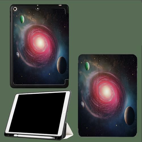 für iPad Air 13 Zoll Hülle M2 2024, Schlanke Hülle für iPad Air 13" (M2), Unterstützt Auto Schlaf/Aufwach Schutzhülle Grüner Planet Universum Rote Galaxie von UOMSKTY