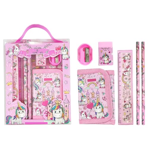 2 Sets Von Regenbogen -Pferdestinpapier, Münze -Geldbeutel Lineal Eraser Bleistiftspitzer Bleistift, Niedlicher Cartoon, Kreatives Geschenkset Für Studenten. von UOPJDD