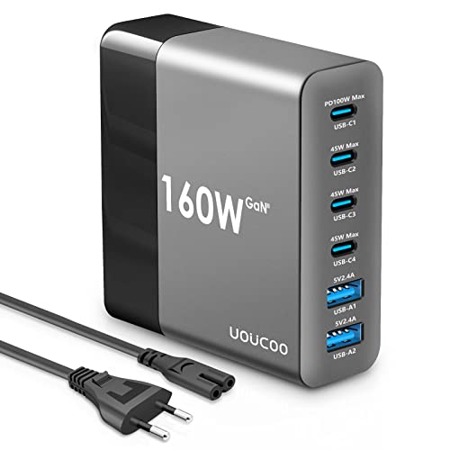 UOUCOO 160W USB C Ladegerät Mehrfach,GAN Charger USB Netzteil 100W+45W 6 Port Schnellladegerät Ladestation für MacBook Pro/Air,Dell,iPhone15,iPad,Switch,Galaxy,Huawei von UOUCOO