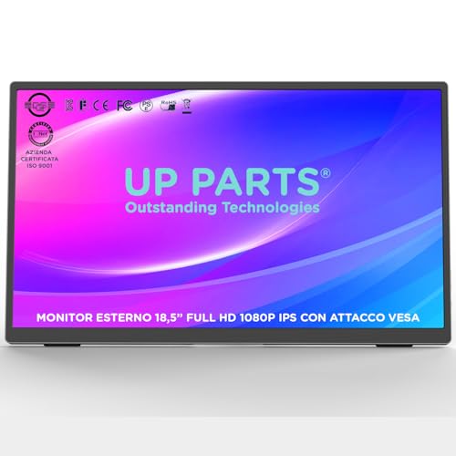 UP PARTS® Italienisches Unternehmen Tragbarer Monitor 185WP – 18,5 Zoll Full HD 1920 x 1080, IPS, USB-C und Mini HDMI, ultradünn, integrierte Stereo-Lautsprecher, kompatibel mit Laptop/PC/Mac/PS3/4/5 von UP PARTS
