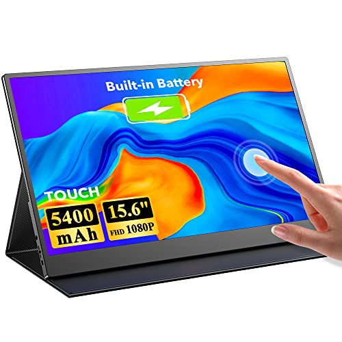 Portable Monitor Touchscreen mit Akku, UPERFECT 15,6 Zoll Tragbarer Monitor mit 5400mAh Batterie Full HD IPS Bildschirm HDMI Typ C für Laptop PC Handy PS4/5 Switch XBO, VESA-kompatibel von UPERFECT