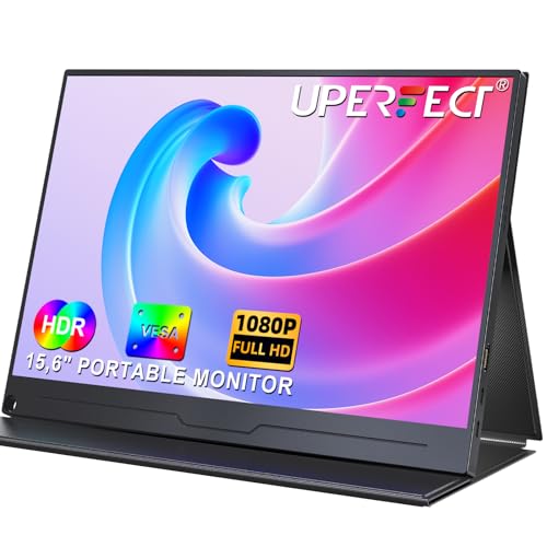 UPERFECT Portable Monitor, 15,6 Zoll Tragbarer Monitor Display 1920 * 1080P Full HD IPS 178° View mit HDMI/Typ-C/OTG für Laptop/Handy/PC/Xbo/PS/Switch, mit Schutzhülle von UPERFECT