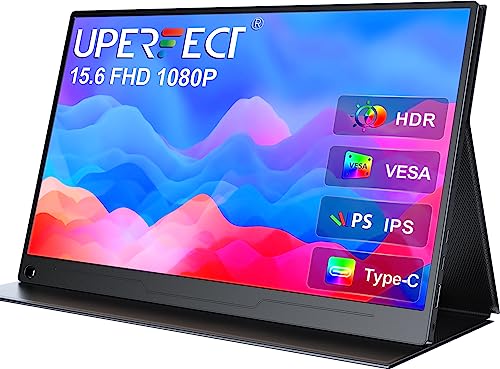 UPERFECT Portable Monitor 15,6 Zoll Tragbarer Monitor 1920 x 1080 Full HD IPS Bildschirm mit HDMI USB C für Laptop PC Handy PS4/5 Switch mit Schutzhülle, VESA-kompatibel von UPERFECT
