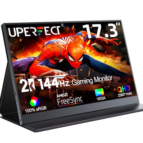 UPERFECT Portable Monitor 17.3 Zoll 144Hz, 2K Tragbarer Monitor, 100% sRGB IPS Externer Mobiler Bildschirm mit HDMI/Typ-C/USB-C, Gaming Monitor ür Laptop/PC/Mac/PS4/5, VESA-Kompatibel von UPERFECT
