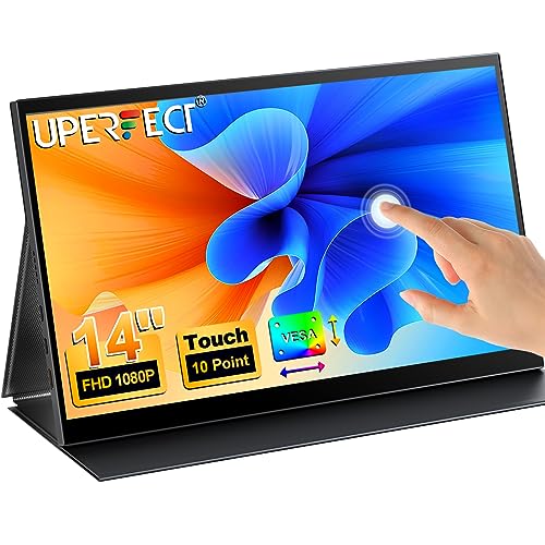 UPERFECT Portable Monitor Touchscreen, 14 Zoll Tragbarer Monitor für Laptop 1080P Mobile Monitor with Mini HDMI/USB-CExternal Monitor for Laptop/Mac/PC/PS4/PS5/Phone/Switch, VESA Mountable von UPERFECT