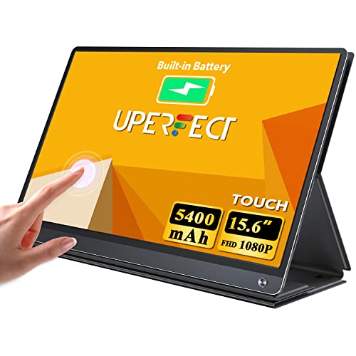 UPERFECT Portable Monitor mit Akku, 15,6 Zoll Touchscreen Tragbarer Monitor Bildschirm Metallgehäuse mit 5400 mAh Batterie, 1920x1080 FHD mit HDMI USB Type-C für Laptop, PC, Phone, PS4 von UPERFECT