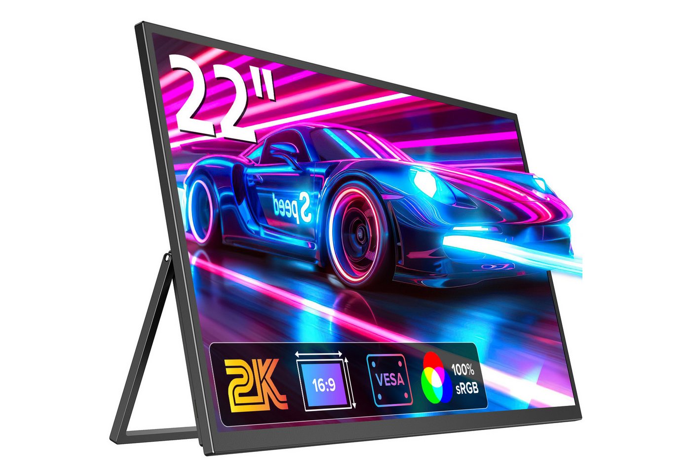 UPERFECT Tragbarer 22-Zoll-2K-Monitor, IPS-Bildschirm Portabler Monitor (55,88 cm/22 ", 2560x1440 px, 2k, 20 ms Reaktionszeit, 60 Hz, IPS, Mini-HDMI, USB-C, VESA, für PC, Laptop, Handy, Xbox, Switch) von UPERFECT