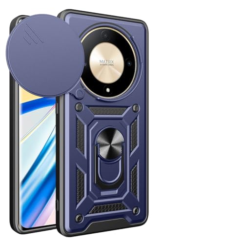 UPLAI Hülle für Honor Magic 5 Lite 5G (Magic5 Lite), Slim Stoßfest Rüstung Handyhülle mit Gleiten Kamera Cover und Magnetisch Ring Ständer, PC + TPU Dauerhaft Schutzhülle.Blau von UPLAI
