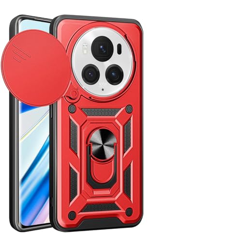 UPLAI Hülle für Honor Magic 6 Pro (Magic6 Pro), Slim Stoßfest Rüstung Handyhülle mit Gleiten Kamera Cover und Magnetisch Ring Ständer, PC + TPU Dauerhaft Schutzhülle.Rot von UPLAI