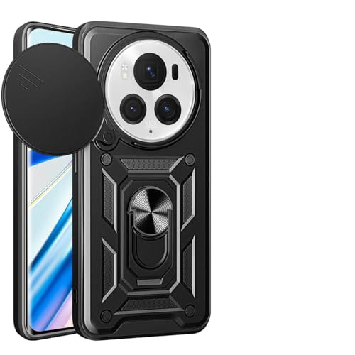 UPLAI Hülle für Honor Magic 6 Pro (Magic6 Pro), Slim Stoßfest Rüstung Handyhülle mit Gleiten Kamera Cover und Magnetisch Ring Ständer, PC + TPU Dauerhaft Schutzhülle.Schwarz von UPLAI