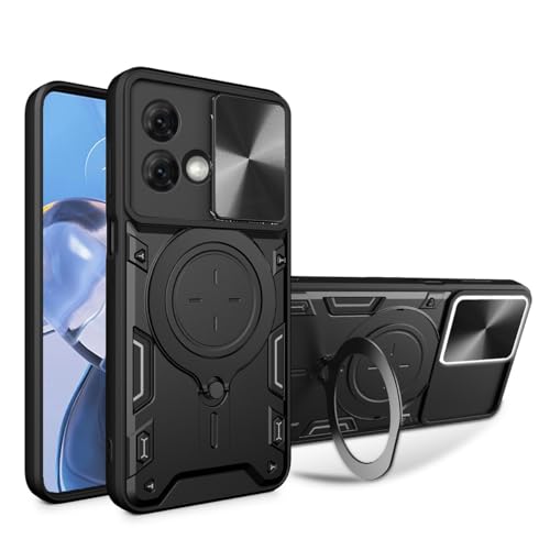 UPLAI Hülle für Motorola Moto G84 5G, Slim Stoßfest Rüstung Handyhülle mit Gleiten Kamera Cover und Magnetisch Ständer, Prämie PC+TPU Dauerhaft Schutzhülle.Schwarz von UPLAI