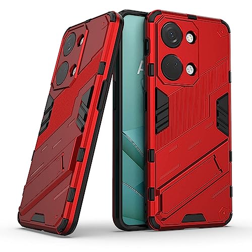 UPLAI Hülle für OnePlus Nord 3 5G, Slim Stoßfest Silikon TPU Handyhülle mit Versteckte Standfunktion, Prämie Hart PC Dauerhaft Rüstung Schutzhülle.Rot von UPLAI