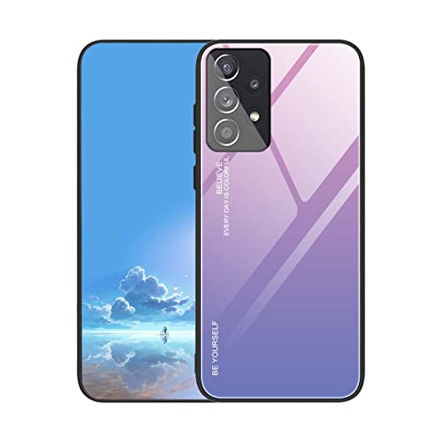 UPLAI Hülle für Samsung Galaxy A53 5G, Slim Stoßfest Farbverlauf Handyhülle Case, Temperiertes Glas Rücken and Sanft TPU Silikon Bumper Schutzhülle Cover.Pink Lila von UPLAI