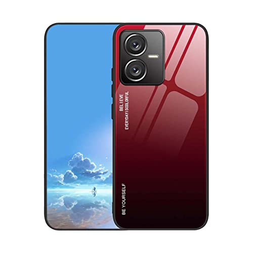 UPLAI Hülle für Vivo Y22s / Vivo Y22, Slim Stoßfest Farbverlauf Handyhülle Case, Temperiertes Glas Rücken and Sanft TPU Silikon Bumper Schutzhülle Cover.Rot Schwarz von UPLAI