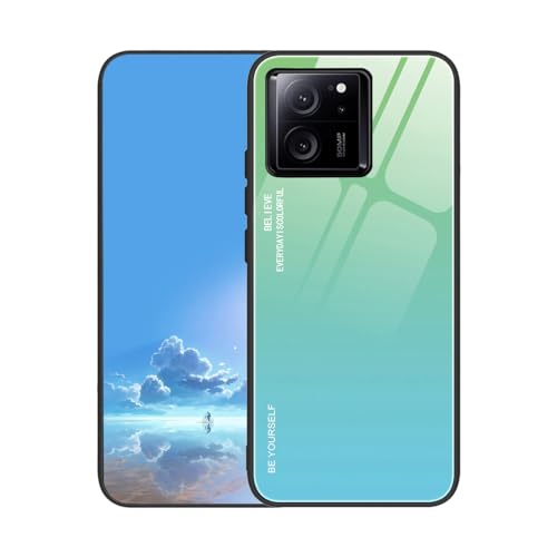 UPLAI Hülle für Xiaomi 13T 5G/Xiaomi 13T Pro 5G, Slim Stoßfest Farbverlauf Handyhülle Case, Temperiertes Glas Rücken and Sanft TPU Silikon Bumper Schutzhülle Cover.Jugendgrün von UPLAI