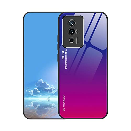 UPLAI Hülle für Xiaomi Poco F5 Pro 5G, Slim Stoßfest Farbverlauf Handyhülle Case, Temperiertes Glas Rücken and Sanft TPU Silikon Bumper Schutzhülle Cover.Blau Rot von UPLAI