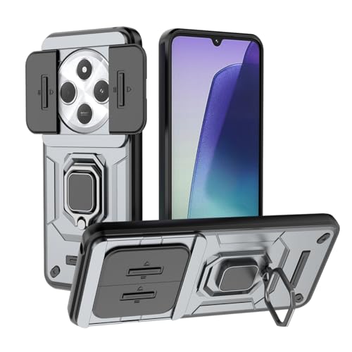 UPLAI Hülle für Xiaomi Redmi 14C 4G/Poco C75/Redmi A4, Stoßfest Rüstung Handyhülle mit Gleiten Kamera Cover & 360° Drehbar Metall Ring Ständer, Prämie TPU + PC Dauerhaft Schutzhülle. Grau von UPLAI