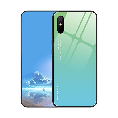 UPLAI Hülle für Xiaomi Redmi 9AT / Redmi 9A, Slim Stoßfest Farbverlauf Handyhülle Case, Temperiertes Glas Rücken and Sanft TPU Silikon Bumper Schutzhülle Cover.Jugendgrün von UPLAI