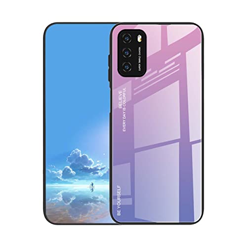 UPLAI Hülle für Xiaomi Redmi Note 10 5G / Poco M3 Pro 5G, Slim Stoßfest Farbverlauf Handyhülle Case, Temperiertes Glas Rücken and Sanft TPU Silikon Bumper Schutzhülle Cover.Pink Lila von UPLAI