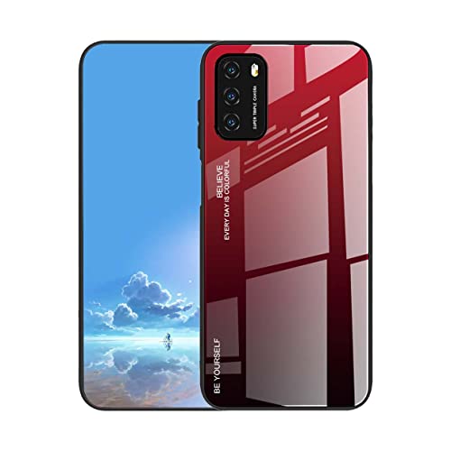 UPLAI Hülle für Xiaomi Redmi Note 10 5G / Poco M3 Pro 5G, Slim Stoßfest Farbverlauf Handyhülle Case, Temperiertes Glas Rücken and Sanft TPU Silikon Bumper Schutzhülle Cover.Rot Schwarz von UPLAI