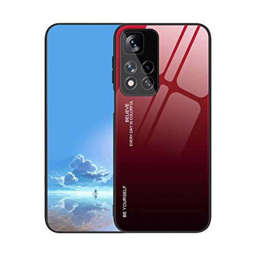 UPLAI Hülle für Xiaomi Redmi Note 11 Pro+ Plus 5G, Slim Stoßfest Farbverlauf Handyhülle Case, Temperiertes Glas Rücken and Sanft TPU Silikon Bumper Schutzhülle Cover.Rot Schwarz von UPLAI