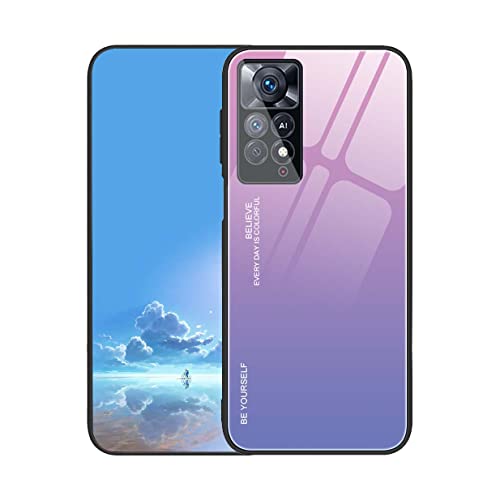 UPLAI Hülle für Xiaomi Redmi Note 11S 4G/ Redmi Note 11, Slim Stoßfest Farbverlauf Handyhülle Case, Temperiertes Glas Rücken and Sanft TPU Silikon Bumper Schutzhülle Cover.Pink Lila von UPLAI