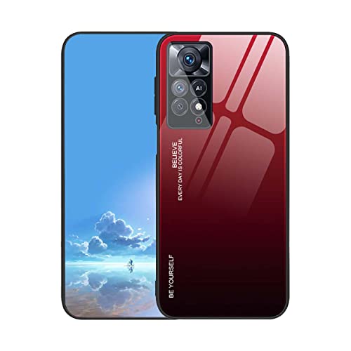 UPLAI Hülle für Xiaomi Redmi Note 11S 4G/ Redmi Note 11, Slim Stoßfest Farbverlauf Handyhülle Case, Temperiertes Glas Rücken and Sanft TPU Silikon Bumper Schutzhülle Cover.Rot Schwarz von UPLAI
