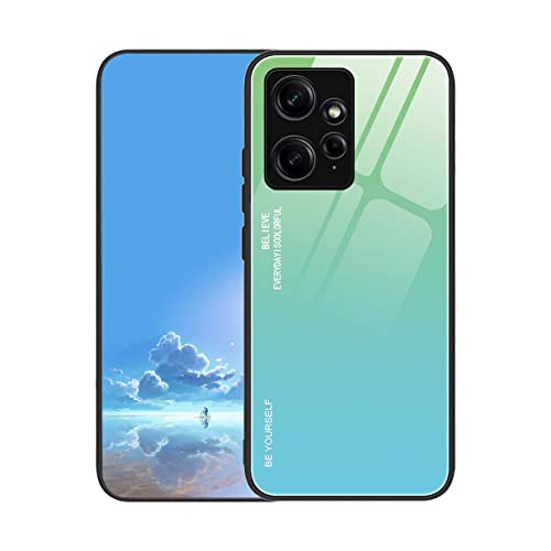 UPLAI Hülle für Xiaomi Redmi Note 12 4G, Slim Stoßfest Farbverlauf Handyhülle Case, Temperiertes Glas Rücken and Sanft TPU Silikon Bumper Schutzhülle Cover.Jugendgrün von UPLAI