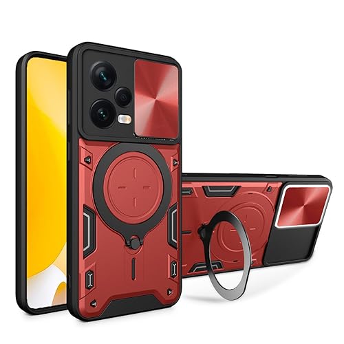 UPLAI Hülle für Xiaomi Redmi Note 12 Pro+ Plus 5G, Slim Stoßfest Rüstung Handyhülle mit Gleiten Kamera Cover und Magnetisch Ständer, Prämie PC+TPU Dauerhaft Schutzhülle.Rot von UPLAI