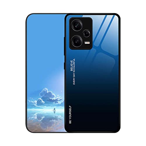 UPLAI Hülle für Xiaomi Redmi Note 12 Pro 5G, Slim Stoßfest Farbverlauf Handyhülle Case, Temperiertes Glas Rücken and Sanft TPU Silikon Bumper Schutzhülle Cover.Blau Schwarz von UPLAI