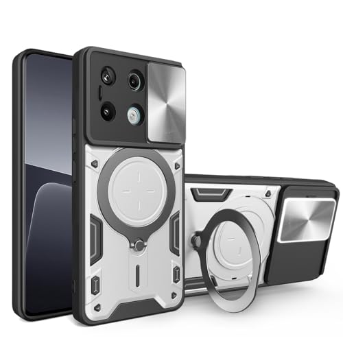 UPLAI Hülle für Xiaomi Redmi Note 13 Pro 5G, Slim Stoßfest Rüstung Handyhülle mit Gleiten Kamera Cover und Magnetisch Ständer, Prämie PC+TPU Dauerhaft Schutzhülle.Silbrig von UPLAI